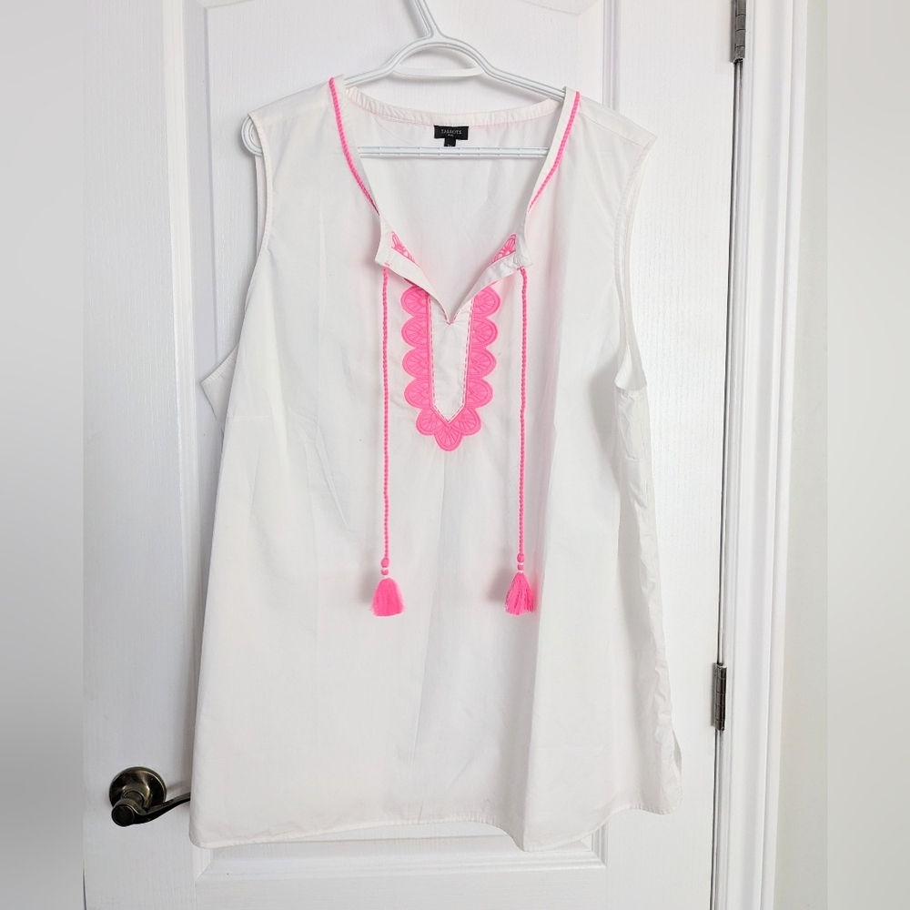 Talbot boho style cotton embroidered top white pink 3X